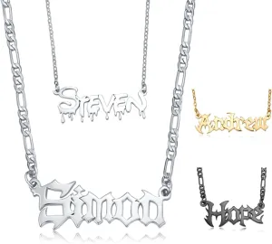 Custom Name Necklace - Gothic Old English Letter Necklace - Personalized Pendant & Chain Name Plate