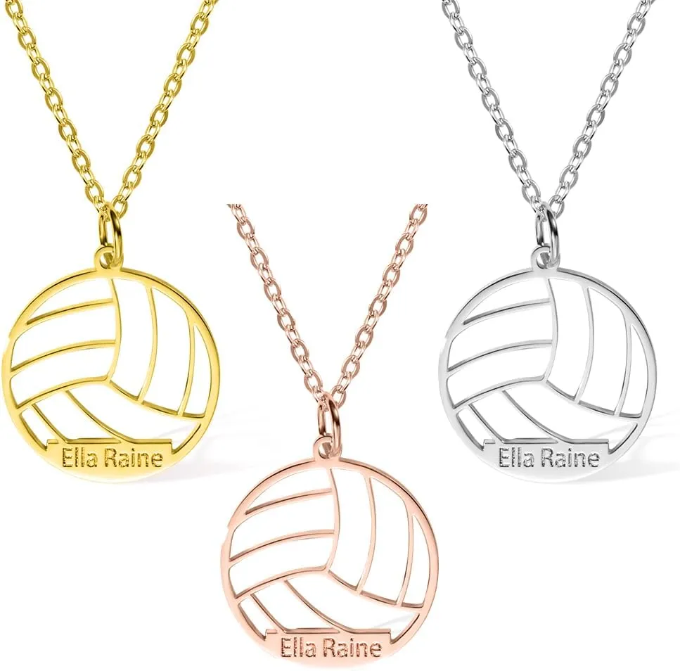 Custom Name Volleyball Necklace - Personalized Volleyball Pendant for Women & Players - Team Gifts