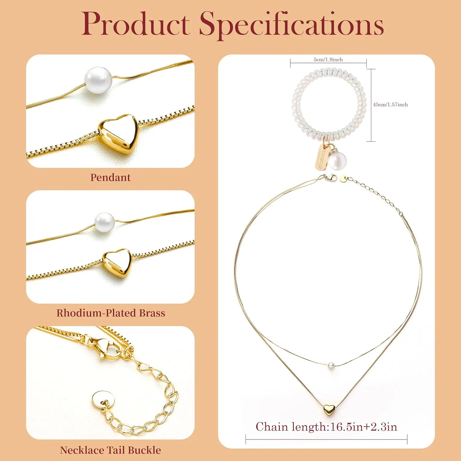 Cute Heart with Pearl Necklace for Women | 14k Gold & Silver Plated Tiny Heart Dainty Necklace for Women with Bracelet | Small Love Waterproof Layered Necklaces for Women