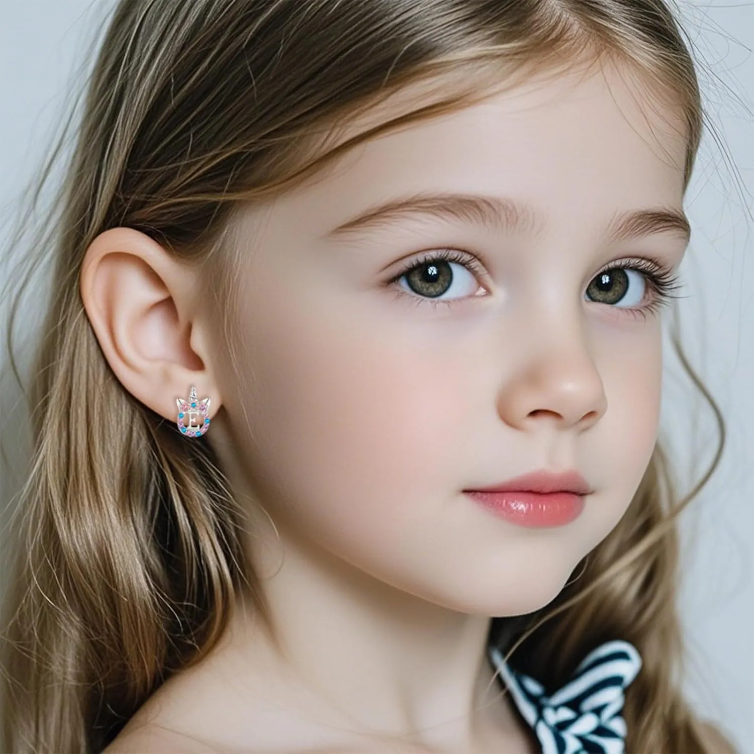Cute Rose Gold Silver Initial Unicorn Hypoallergenic Stud Earrings Rhinestone Initial Letter Stud Earrings for Girls Unicorns Jewelry Gifts for Kids Toddler