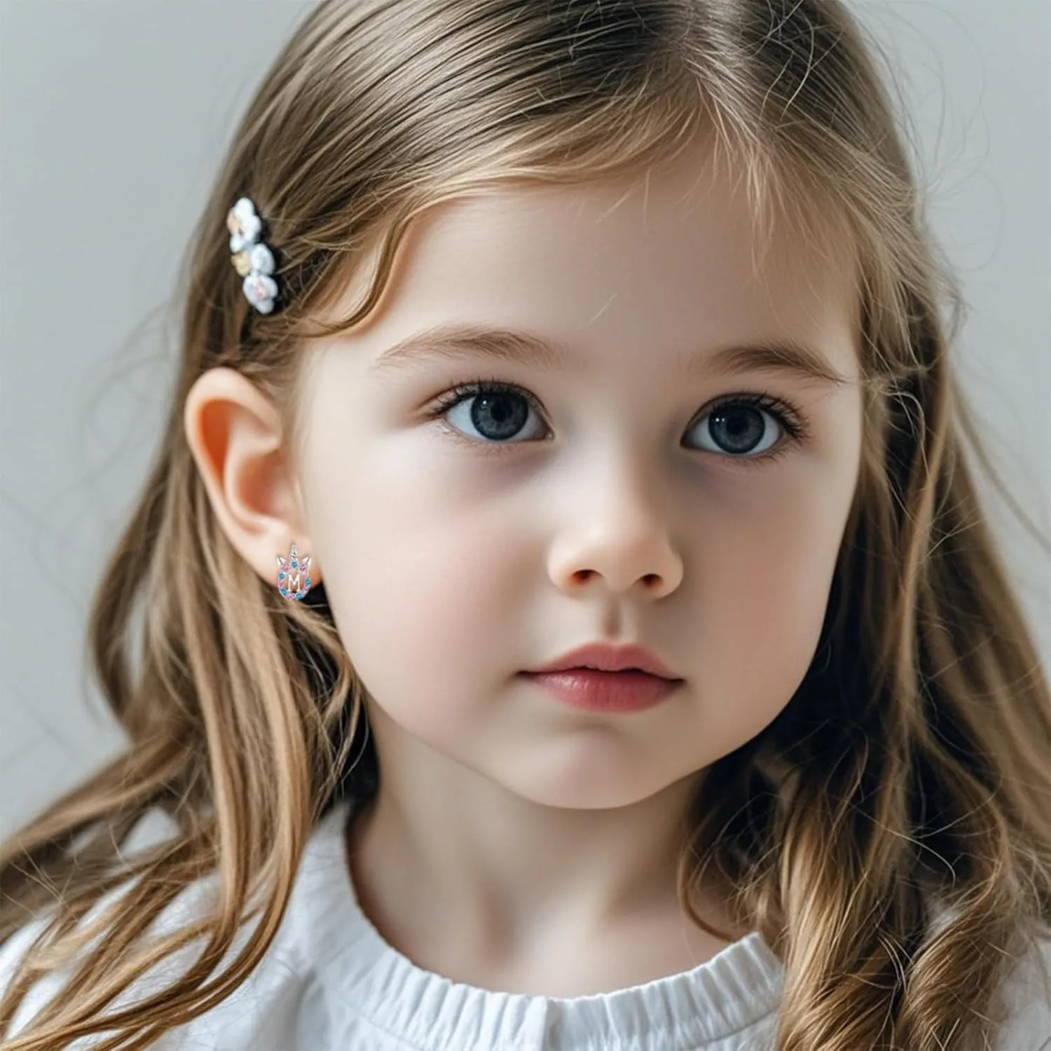 Cute Rose Gold Silver Initial Unicorn Hypoallergenic Stud Earrings Rhinestone Initial Letter Stud Earrings for Girls Unicorns Jewelry Gifts for Kids Toddler