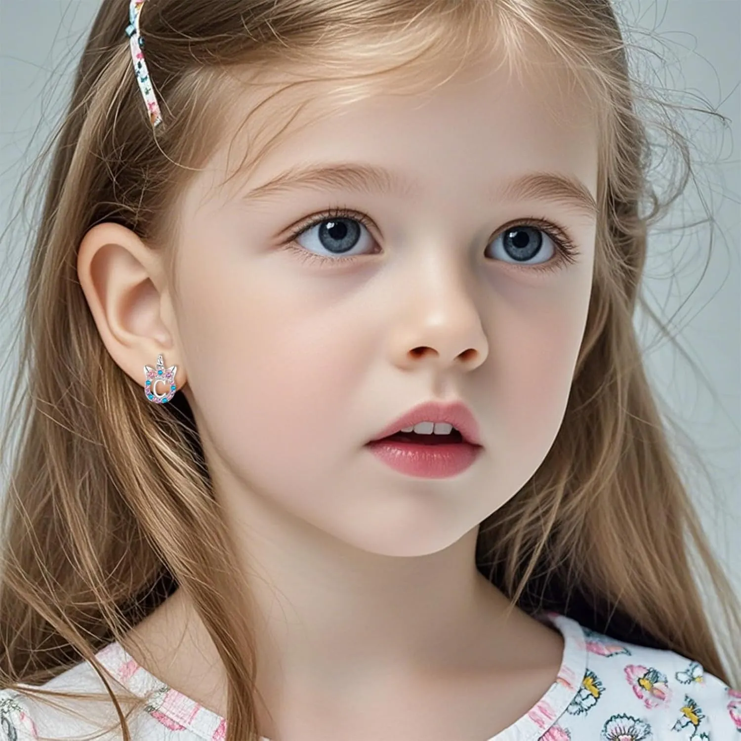 Cute Rose Gold Silver Initial Unicorn Hypoallergenic Stud Earrings Rhinestone Initial Letter Stud Earrings for Girls Unicorns Jewelry Gifts for Kids Toddler