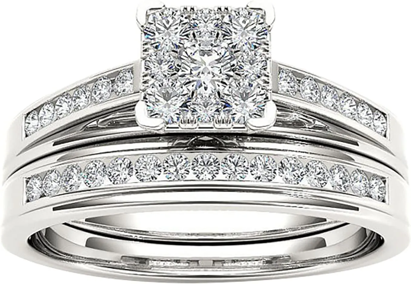 Cute Teen Rings Zircon Inlaid Ring Couple and Rings American Classic Jewelry European Rings (Silver, 6)