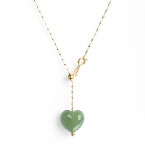 Dainty Jade Heart Necklace,18K Gold Stainless Steel Y-Shaped Necklace for Women Girl,Healing Crystal Pendant Necklace,Cute Jewelry for Daughter Granddaughter Mom,Gemstone Birthday Gift