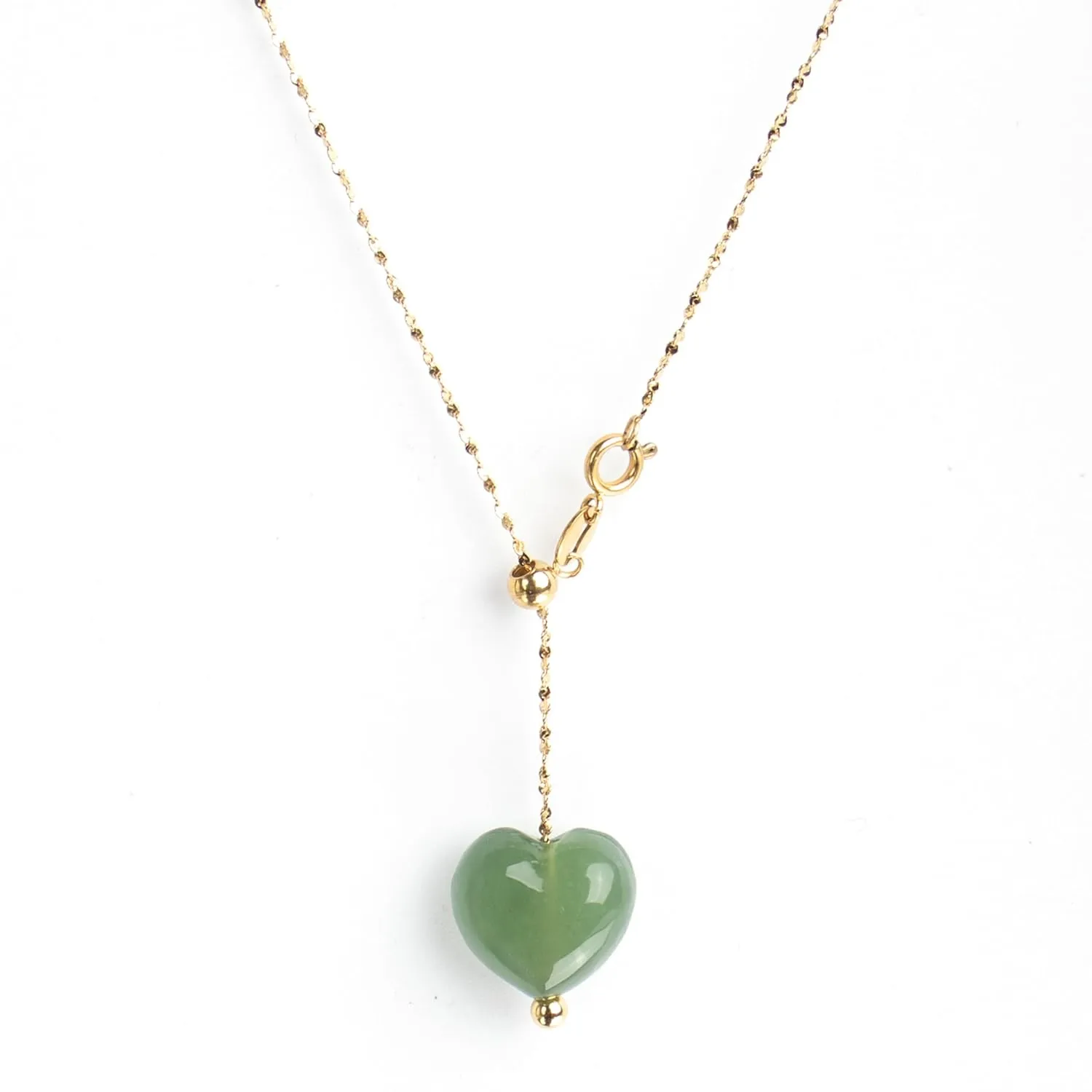 Dainty Jade Heart Necklace,18K Gold Stainless Steel Y-Shaped Necklace for Women Girl,Healing Crystal Pendant Necklace,Cute Jewelry for Daughter Granddaughter Mom,Gemstone Birthday Gift
