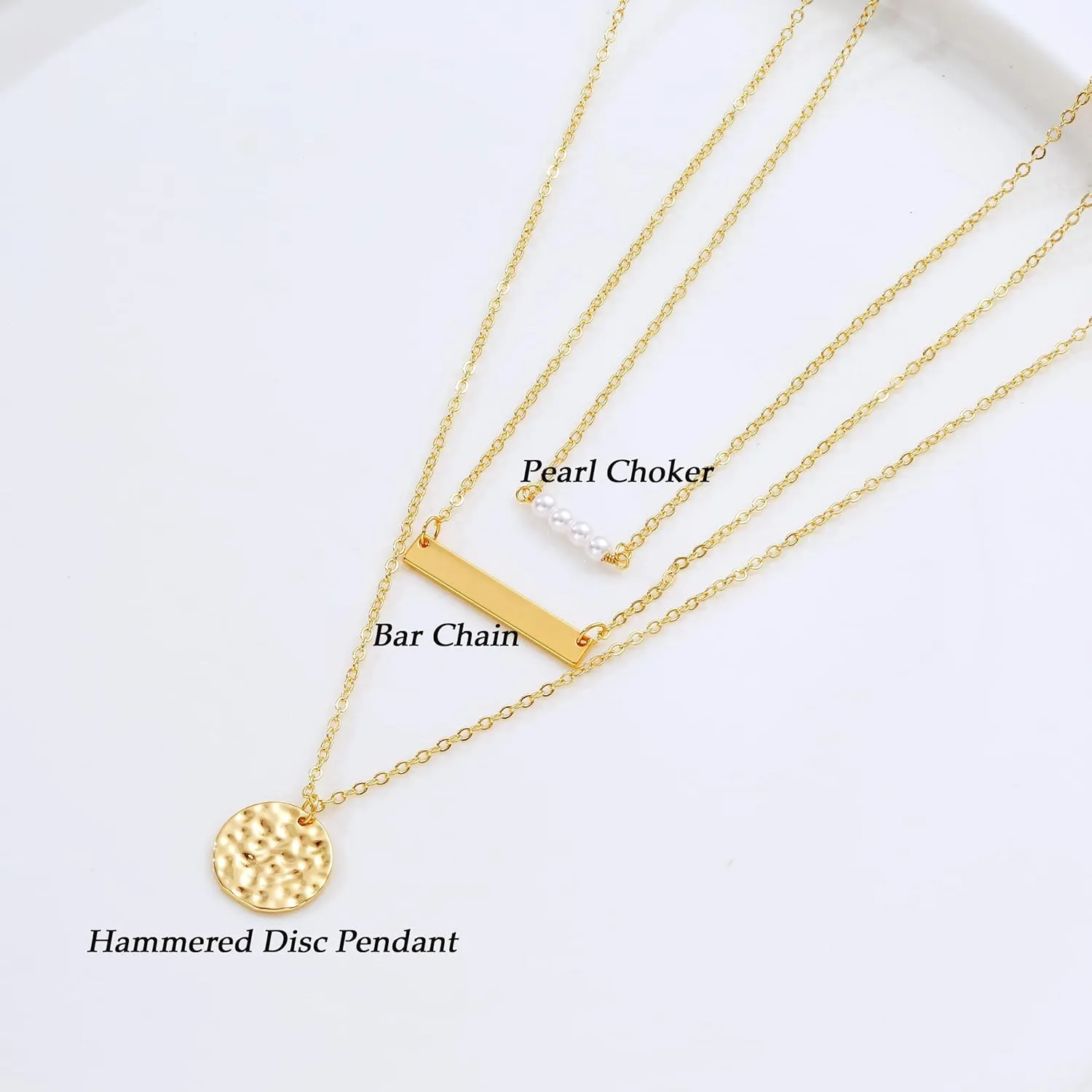 Dainty Layered Choker Necklaces Gold Silver Stacking Layering Pearl Cross Adjustable Multilayer Bar Disc Pendant Necklace for Women Dot Chain Jewelry