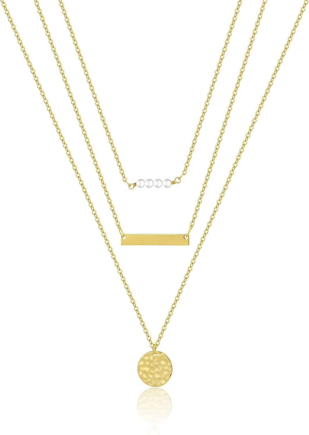 Dainty Layered Choker Necklaces Gold Silver Stacking Layering Pearl Cross Adjustable Multilayer Bar Disc Pendant Necklace for Women Dot Chain Jewelry