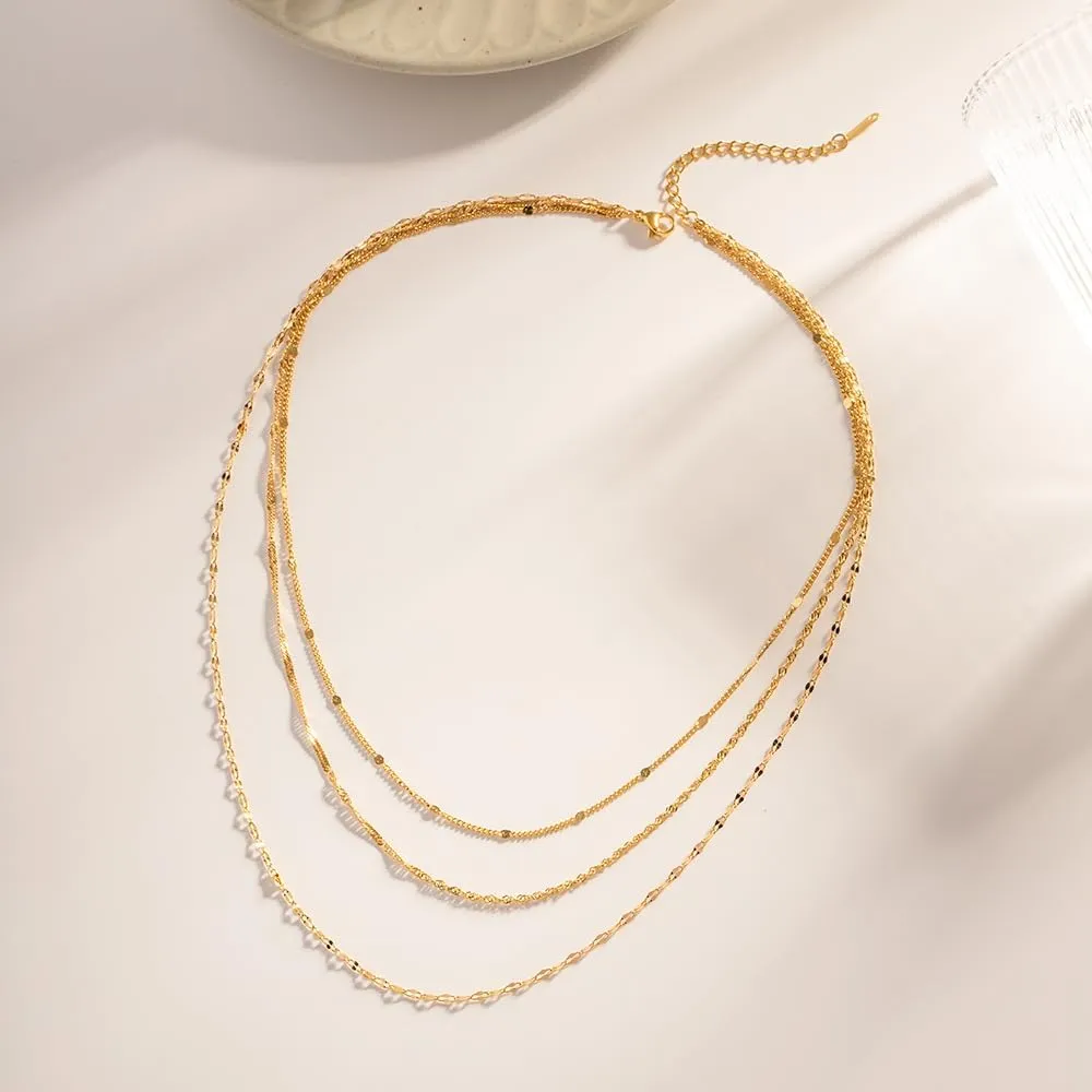 Dainty Layered Gold Necklace for Women 14k Gold Plated Choker Necklace Set Layering Twist Paperclip Satellite Chain Stackable Necklaces