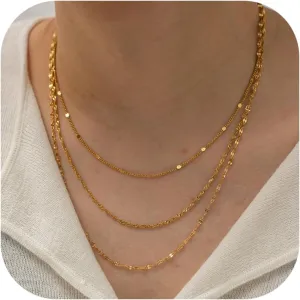 Dainty Layered Gold Necklace for Women 14k Gold Plated Choker Necklace Set Layering Twist Paperclip Satellite Chain Stackable Necklaces