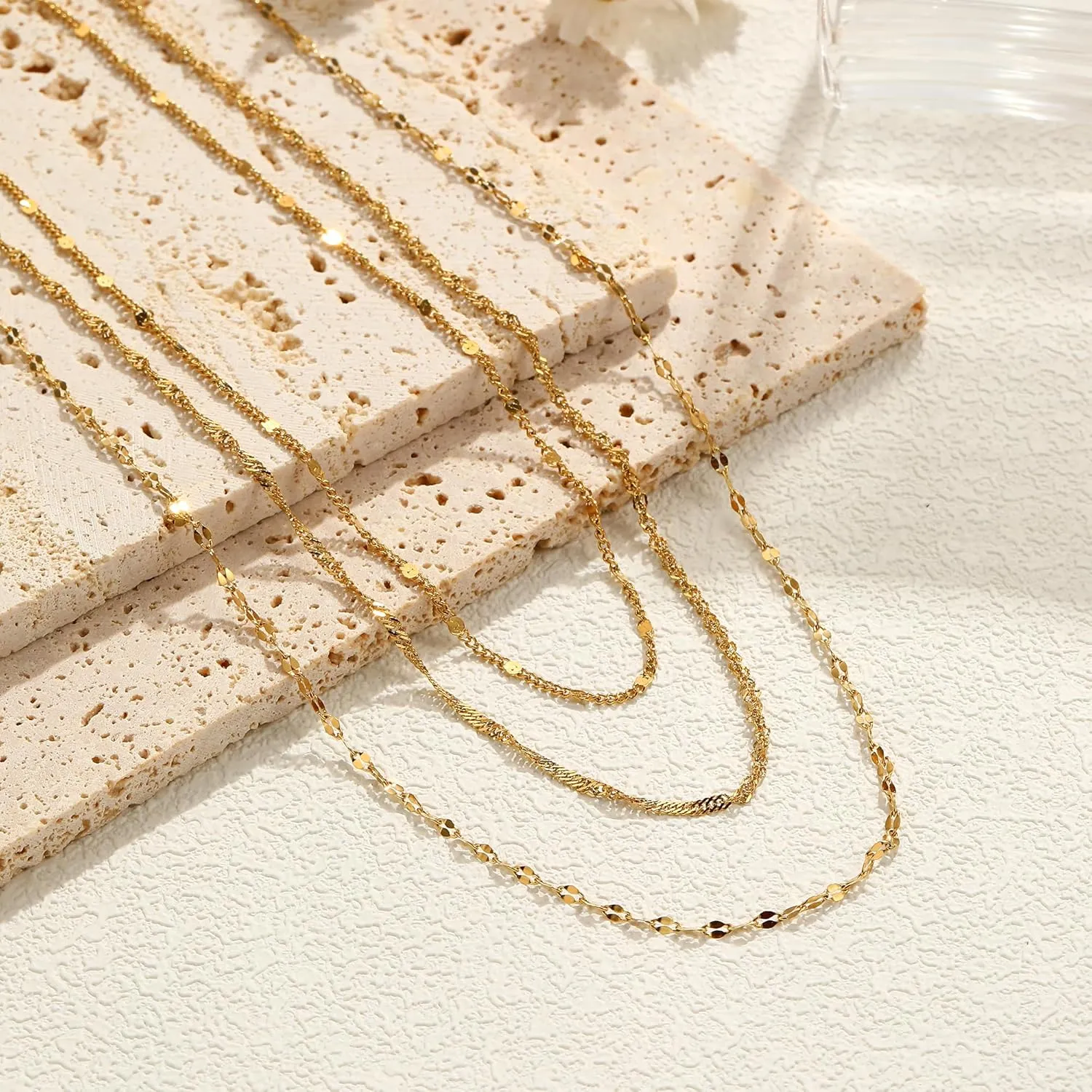 Dainty Layered Gold Necklace for Women 14k Gold Plated Choker Necklace Set Layering Twist Paperclip Satellite Chain Stackable Necklaces