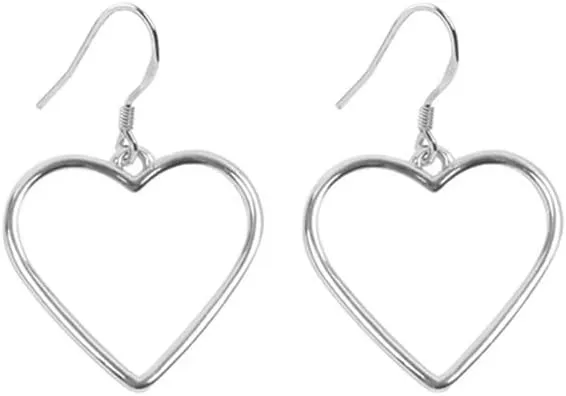 Dainty Minimalist Hollow Heart Love Small S925 Sterling Silver Plated Dangle Drop Earrings for Women Teen Girls Sensitive Ear Cute Heart Hook Dangling Hanging Hypoallergenic Wedding Fashion Jewelry
