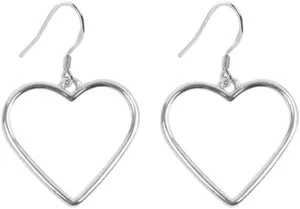 Dainty Minimalist Hollow Heart Love Small S925 Sterling Silver Plated Dangle Drop Earrings for Women Teen Girls Sensitive Ear Cute Heart Hook Dangling Hanging Hypoallergenic Wedding Fashion Jewelry