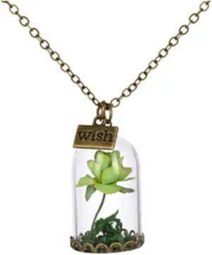 Dainty Mom Chain Necklace for Women Rose Necklace Beauty Necklace DIY Glass Imitation Dried Flower Sweater Chain Long Style Paperclip Y-Necklaces Jewelry Gift (Green, One Size)