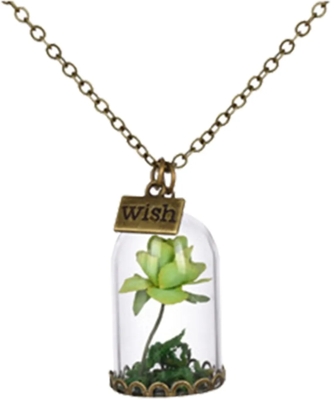 Dainty Mom Chain Necklace for Women Rose Necklace Beauty Necklace DIY Glass Imitation Dried Flower Sweater Chain Long Style Paperclip Y-Necklaces Jewelry Gift (Green, One Size)