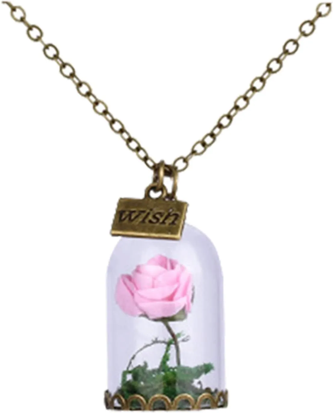 Dainty Mom Chain Necklace for Women Rose Necklace Beauty Necklace DIY Glass Imitation Dried Flower Sweater Chain Long Style Paperclip Y-Necklaces Jewelry Gift (Pink, One Size)