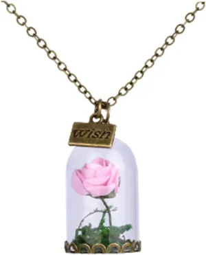 Dainty Mom Chain Necklace for Women Rose Necklace Beauty Necklace DIY Glass Imitation Dried Flower Sweater Chain Long Style Paperclip Y-Necklaces Jewelry Gift (Pink, One Size)