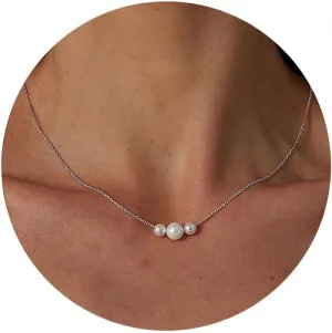 Dainty Pearl Necklaces for Women 14K Gold/Silver Plated OT Clasp Pearl Necklace Shining Twisted Rope Cuban Choker Toggle Clasp Necklaces Minimalist Vintage Paper Clip Link Chain Necklace Handmade Jewelry Gifts