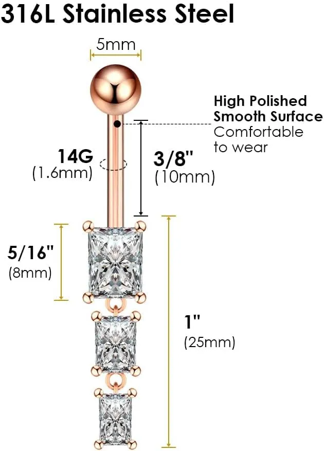 Dangle Belly Button Rings Set 14G Navel Rings 316L Stainless Steel Belly Rings Body Piercing Jewelry