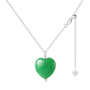 DAUMIER Green Jade Pendant Heart Necklace for Women Girls Lucky Jewelry Silver