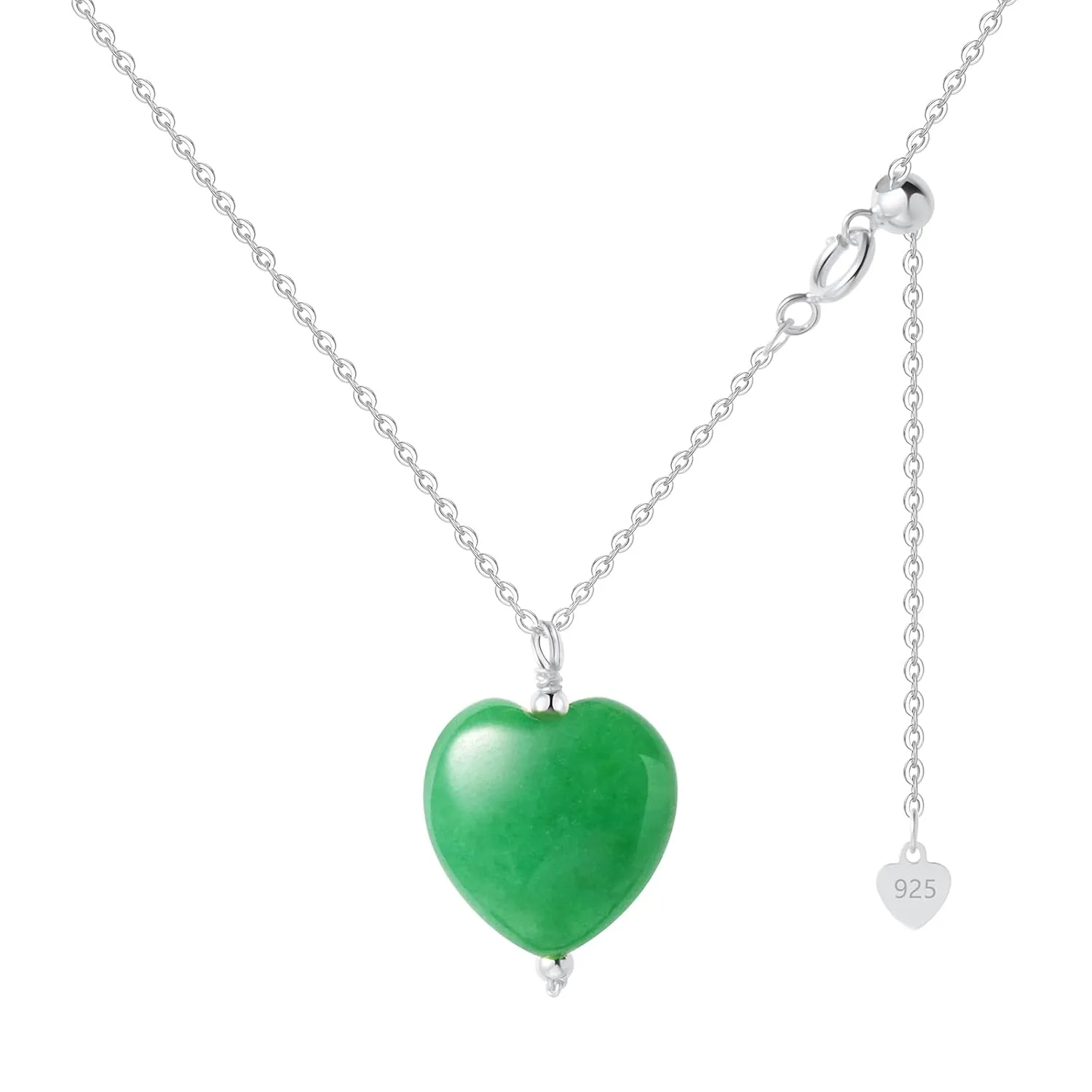 DAUMIER Green Jade Pendant Heart Necklace for Women Girls Lucky Jewelry Silver