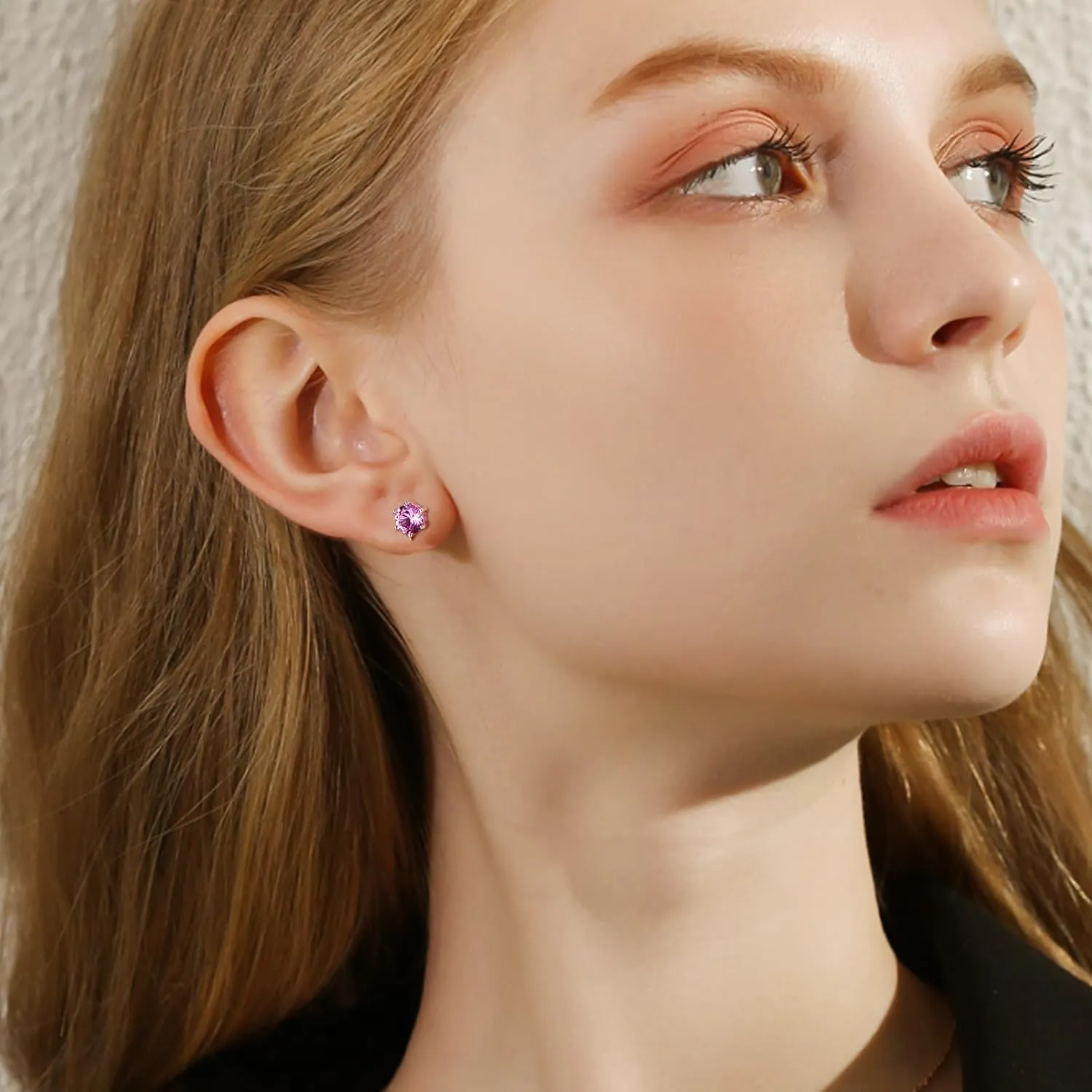 DAYBYDAY 925 Sterling Silver Birthstone Earrings for Women, Crystal Stud Earrings, 6.5mm Round Cut Solitaire Gemstone Earrings Birthday Jewelry