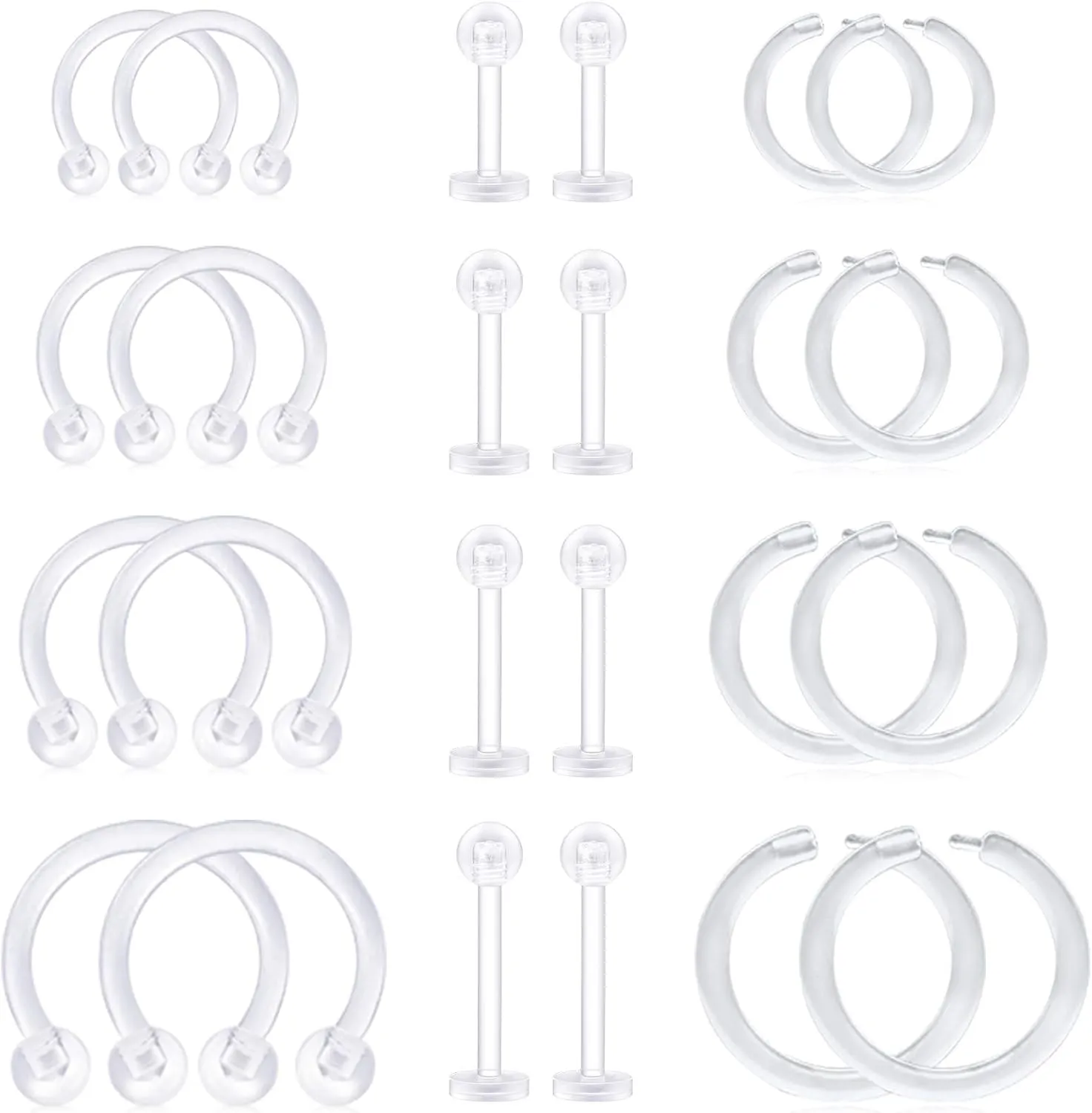 D.Bella 16G Clear Piercing Retainers Flexible Cartilage Helix Daith Rook Tragus Earring Retainer Bioflex Plastic Nose Septum Lip Eyebrow Rings Piercing Retainer