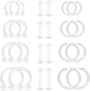 D.Bella 16G Clear Piercing Retainers Flexible Cartilage Helix Daith Rook Tragus Earring Retainer Bioflex Plastic Nose Septum Lip Eyebrow Rings Piercing Retainer