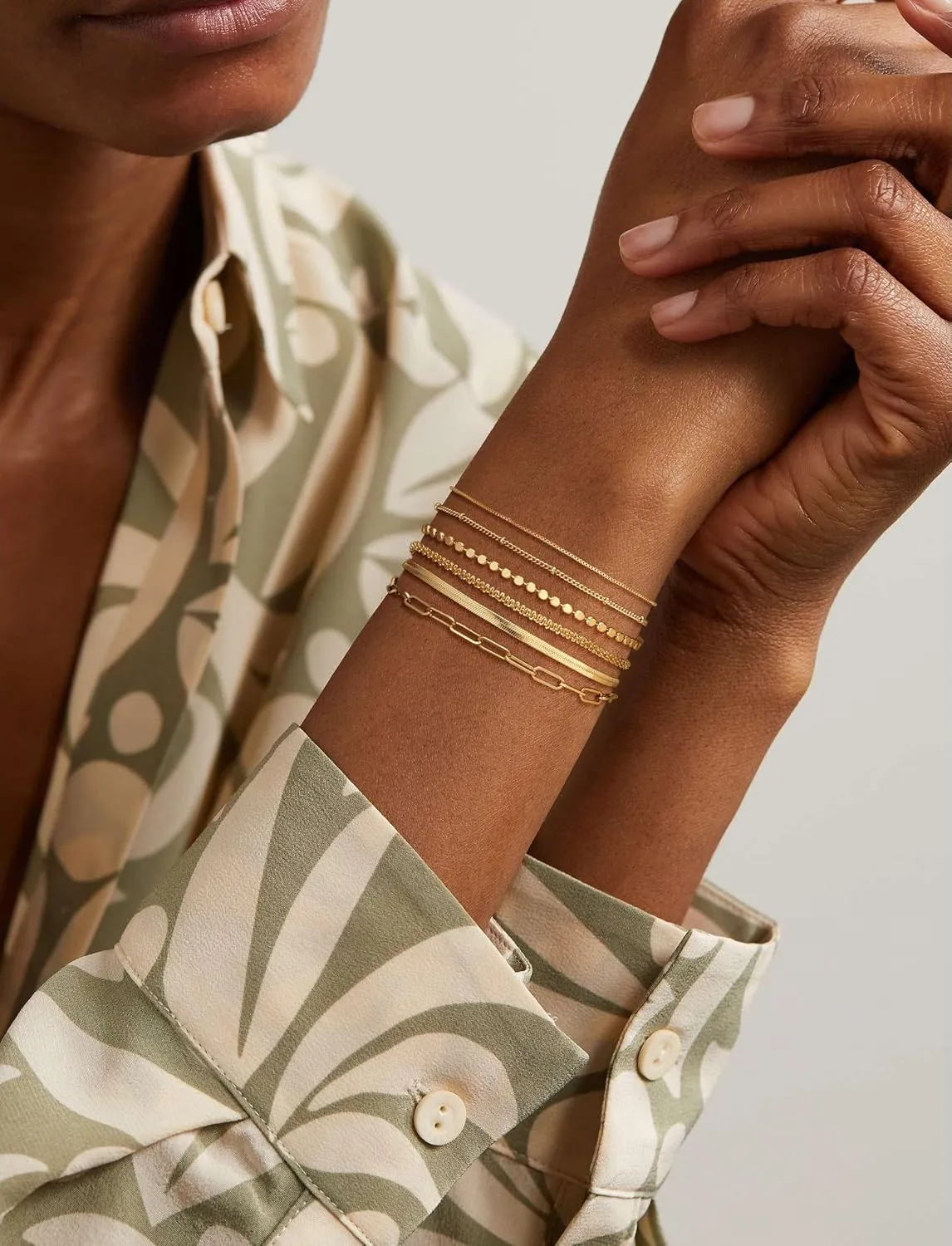 DEARMAY Waterproof Gold Bracelets Set for Women Trendy, Dainty 14K Real Gold Plated Jewelry Fashion Stackable Tennis Beaded Figaro Herringbone Paperclip Link Bracelet Pack Stack Gifts for Women