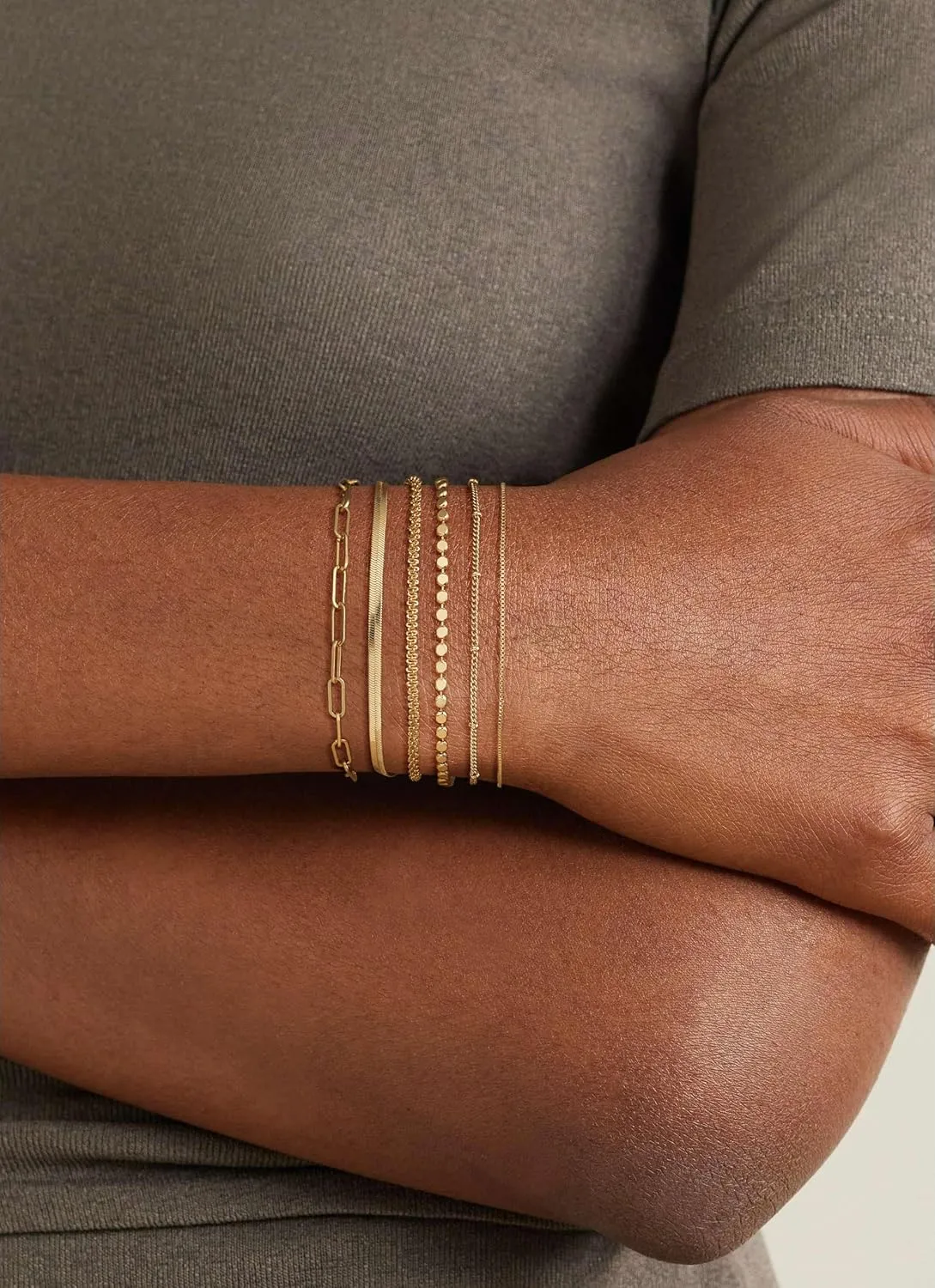 DEARMAY Waterproof Gold Bracelets Set for Women Trendy, Dainty 14K Real Gold Plated Jewelry Fashion Stackable Tennis Beaded Figaro Herringbone Paperclip Link Bracelet Pack Stack Gifts for Women