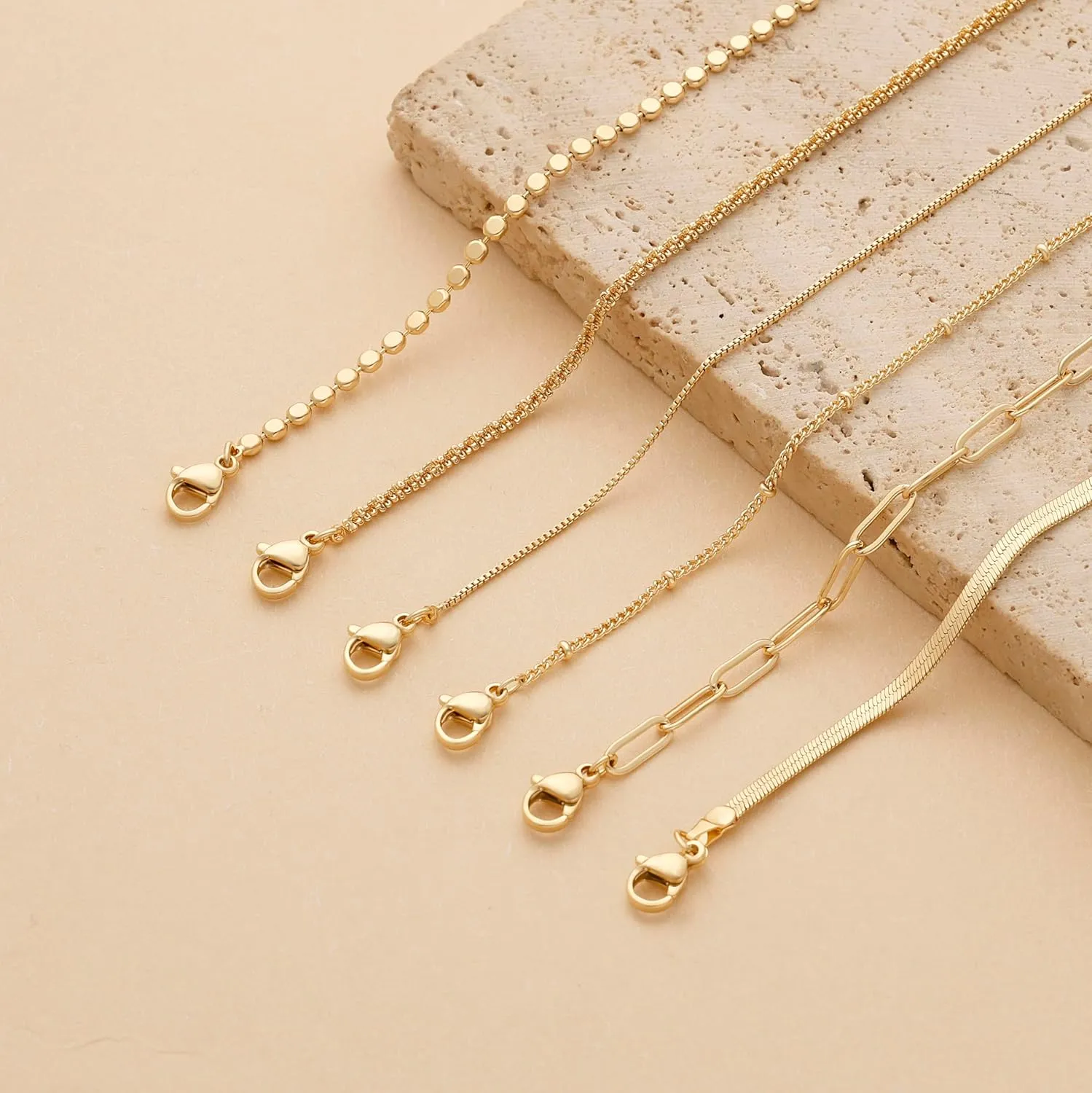 DEARMAY Waterproof Gold Bracelets Set for Women Trendy, Dainty 14K Real Gold Plated Jewelry Fashion Stackable Tennis Beaded Figaro Herringbone Paperclip Link Bracelet Pack Stack Gifts for Women