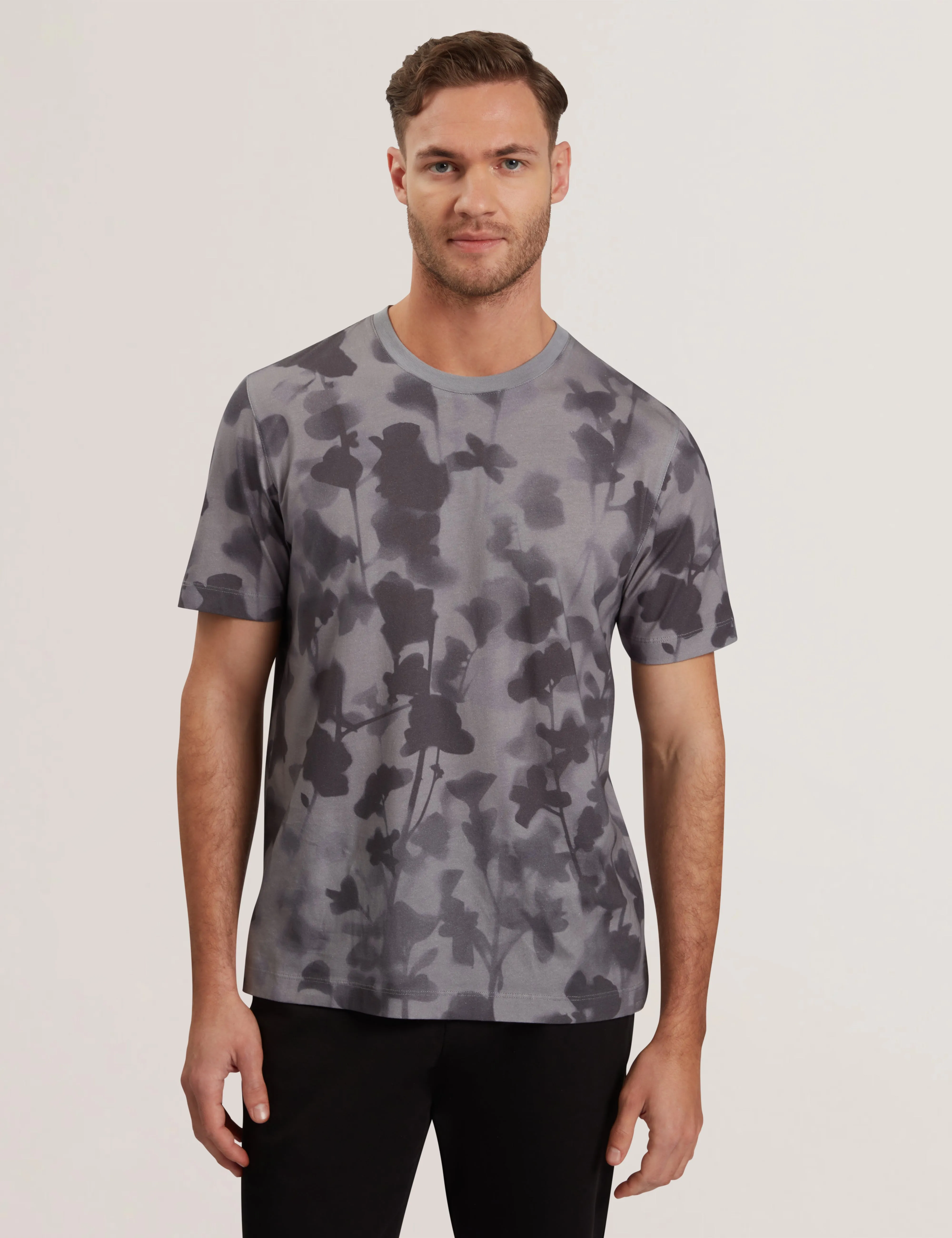 Denniss Short Sleeve Regular Floral Print T-Shirt Dk-Grey