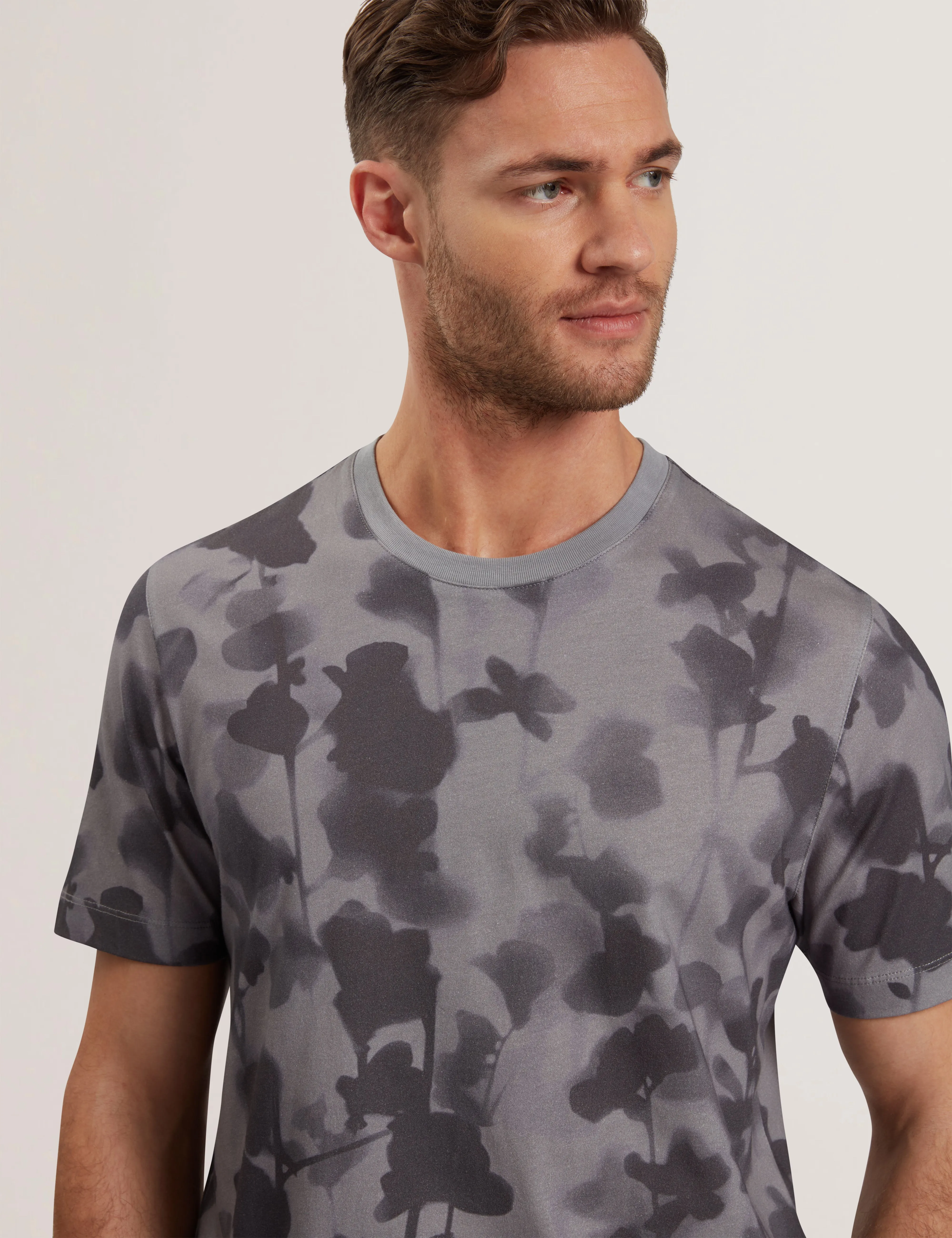 Denniss Short Sleeve Regular Floral Print T-Shirt Dk-Grey