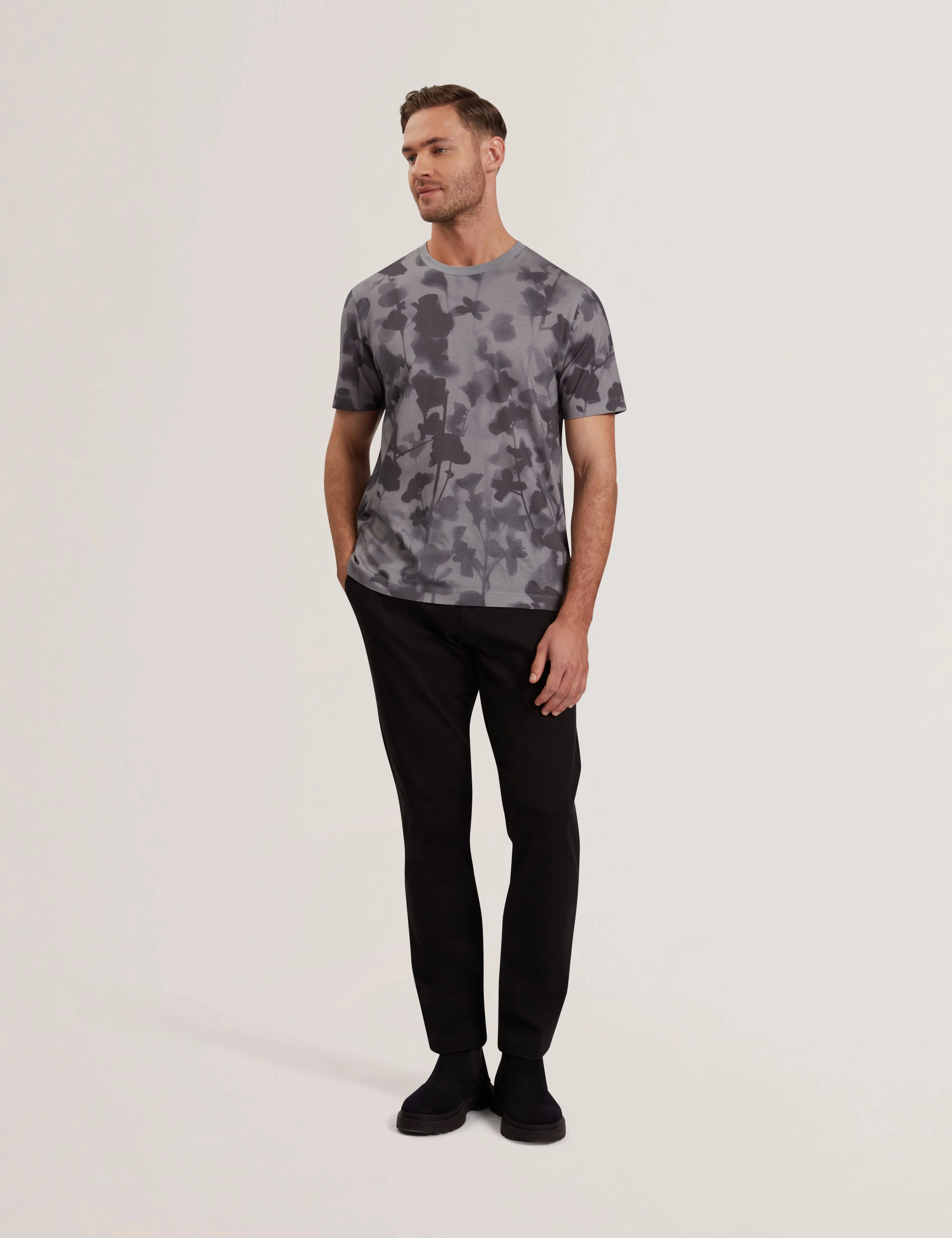 Denniss Short Sleeve Regular Floral Print T-Shirt Dk-Grey