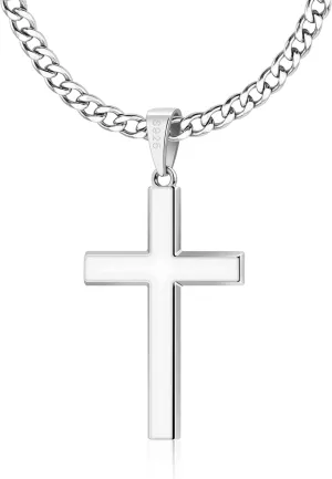 DF DUALFERV S925 Sterling Silver Mens Cross Necklaces, Cross Necklace for Men, 5mm Mens Cross Chain with Strong Smooth Edge, Waterproof Classic Strong Chain, 1.4x0.91 Inch