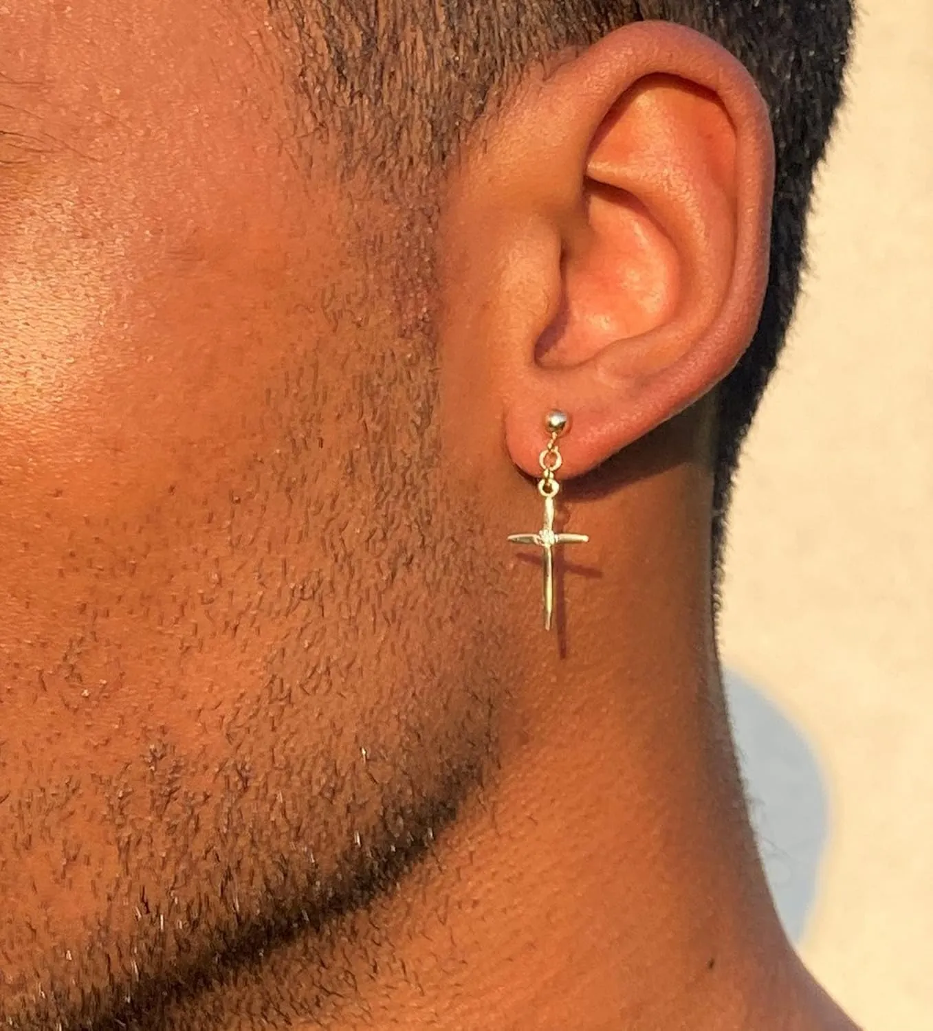 Diamond Cross Earrings for Men/Women, 14K Gold Cross Earrings for Women with Diamonds, Solid Gold Ball Post Stud Drop Dangle Earrings, Real Diamond Earrings (14K Yellow Gold, Pair / 2 earrings)