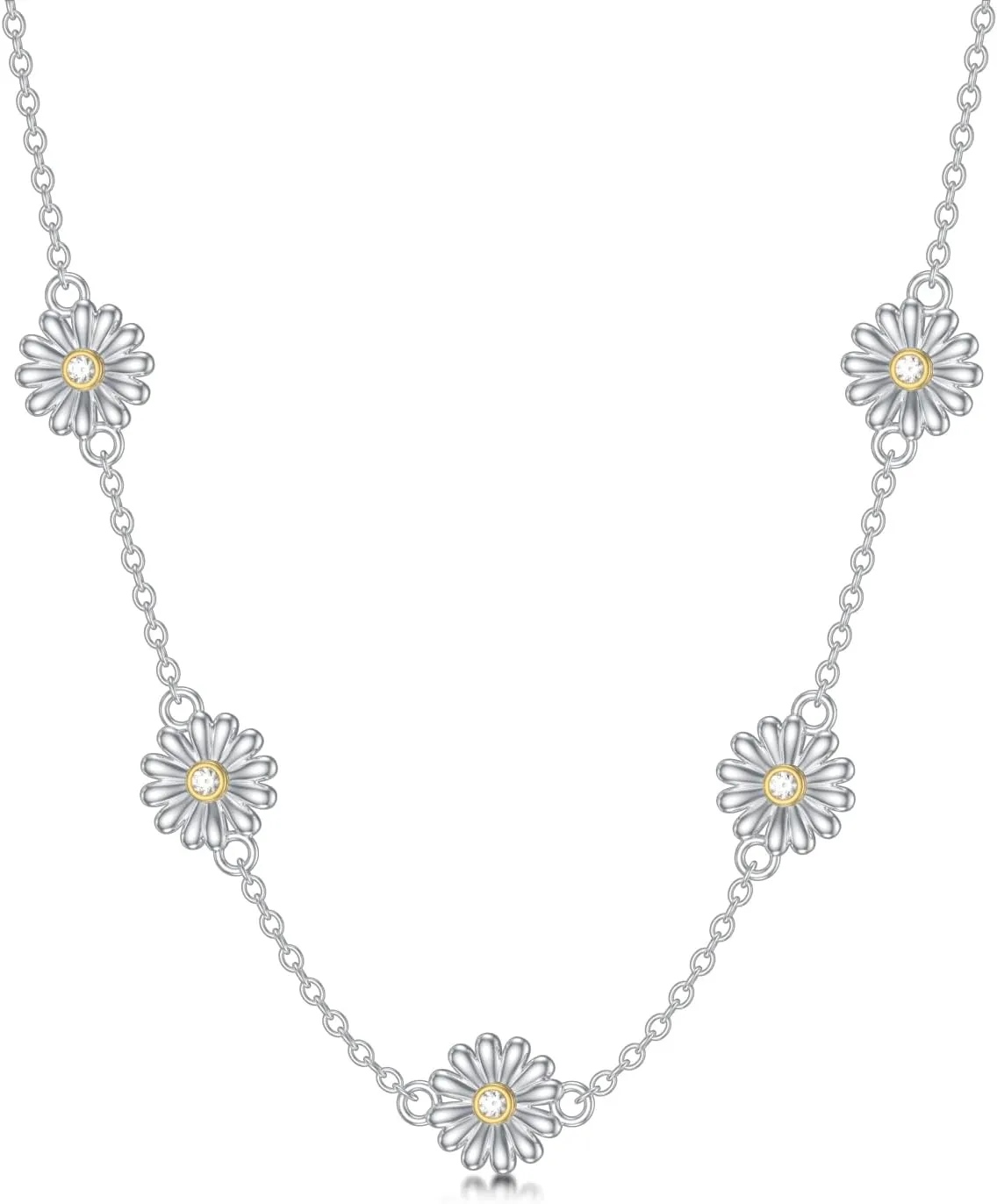 Diamond Daisy Necklace 925 Sterling Silver Daisy Pendant Choker Necklaces dainty Jewelry Gifts for Women