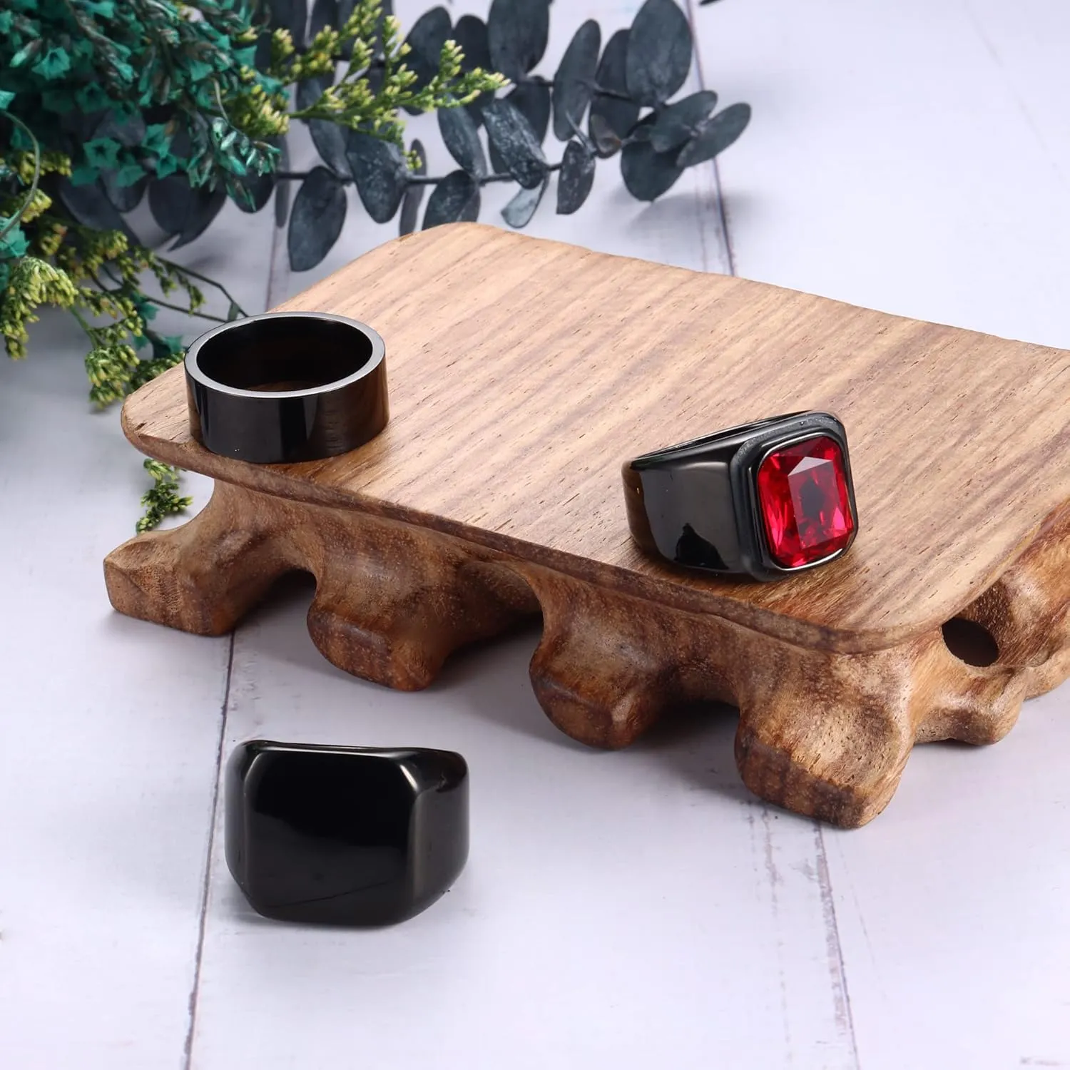 Dochais 3PCS Mens Rings Signet Rings for Men Stainless Steel Biker Ring Square Agate Onyx Rings Men's Ring for Men Solid Polished Retro Band Rings Set Size 7-13