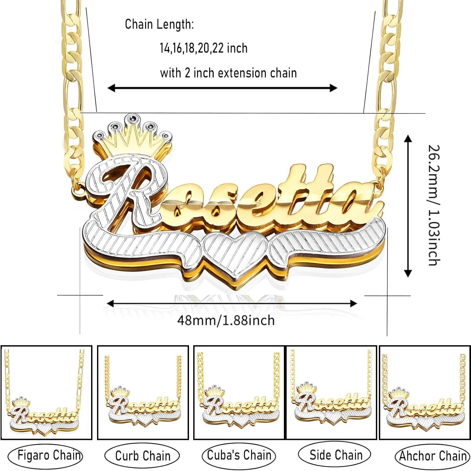Double Plated Name Necklace Two Tone Custom Name Necklace Personalized 18K Gold Plated Nameplate Necklace Jewelry Gift for Women Girls