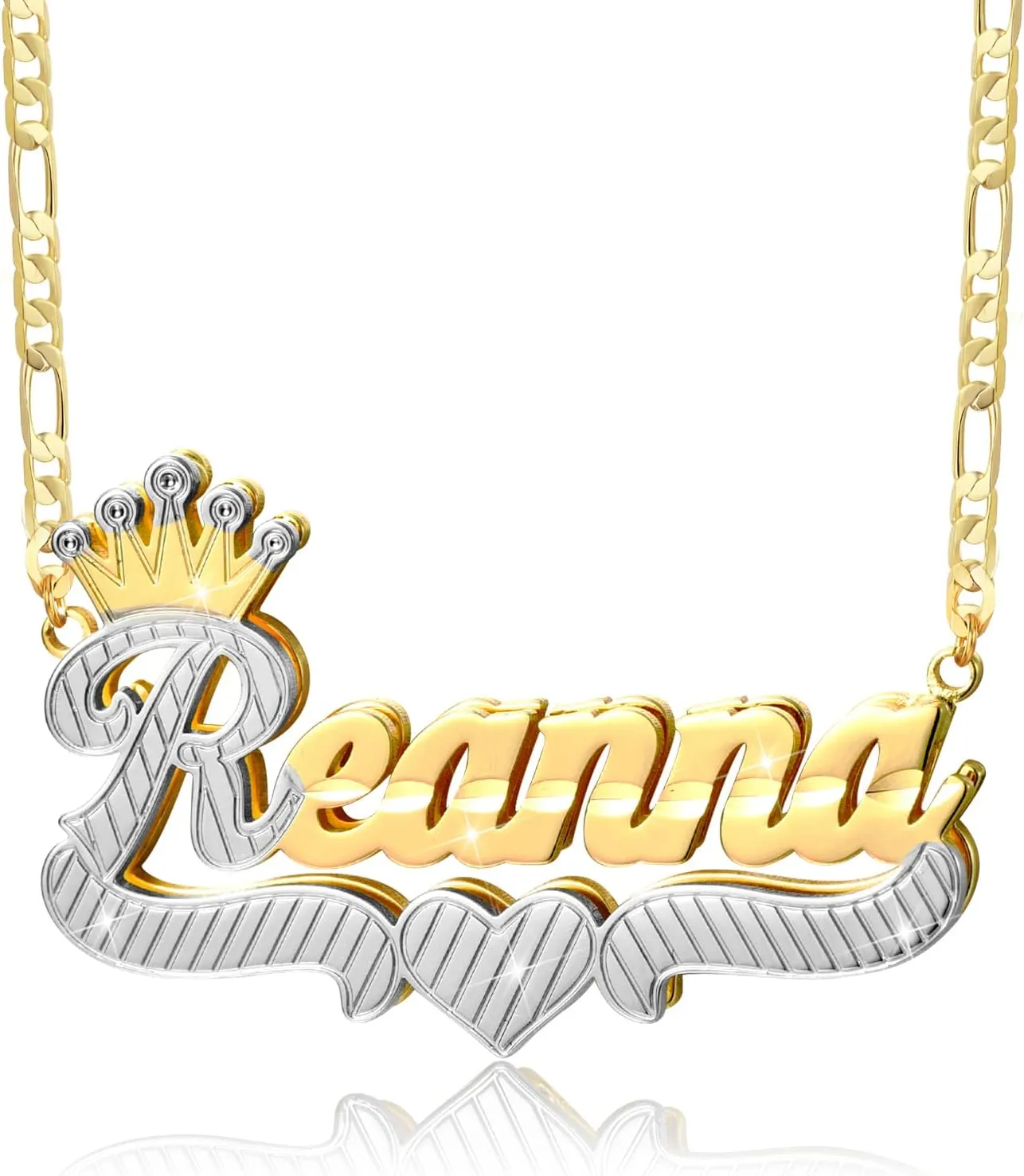 Double Plated Name Necklace Two Tone Custom Name Necklace Personalized 18K Gold Plated Nameplate Necklace Jewelry Gift for Women Girls