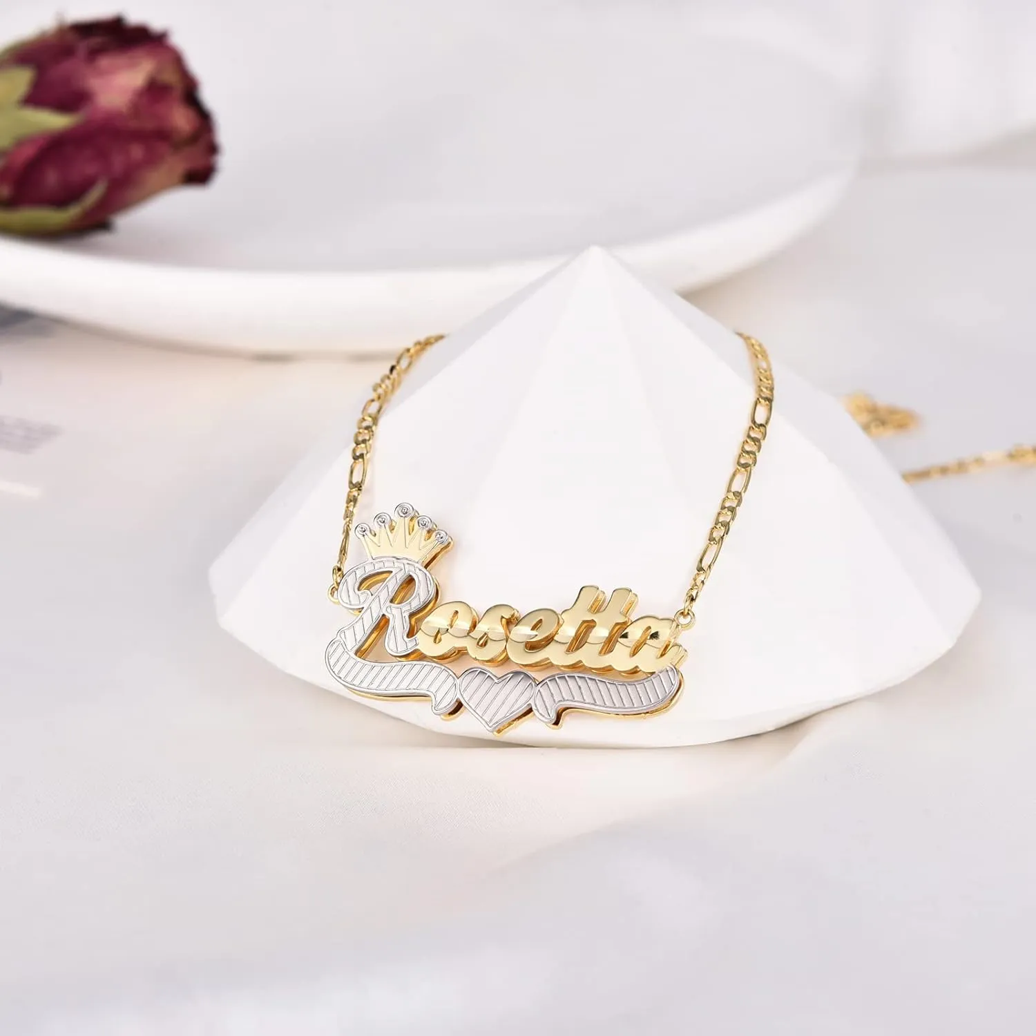 Double Plated Name Necklace Two Tone Custom Name Necklace Personalized 18K Gold Plated Nameplate Necklace Jewelry Gift for Women Girls