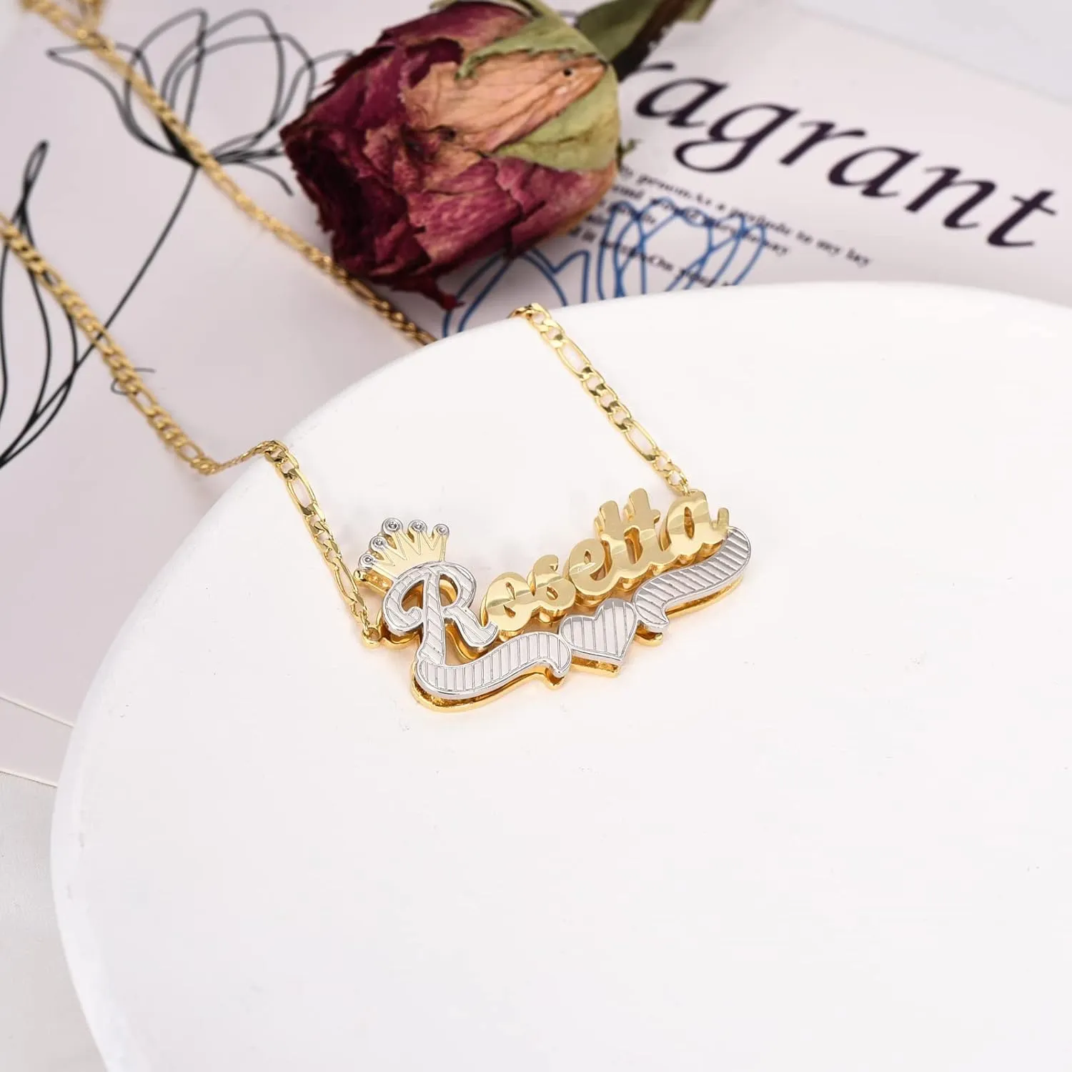 Double Plated Name Necklace Two Tone Custom Name Necklace Personalized 18K Gold Plated Nameplate Necklace Jewelry Gift for Women Girls