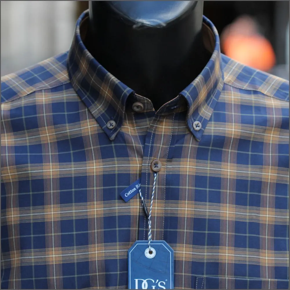 Drifter Ivano Tan,Navy & Beige Check Shirt<>