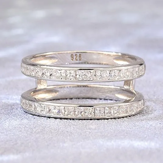 Drizzle Jewels 2Ct Princess Cut Lab Created Diamond Wrap Enhancer Guard Wedding Ring, 14k White Gold Finish (White, 11)