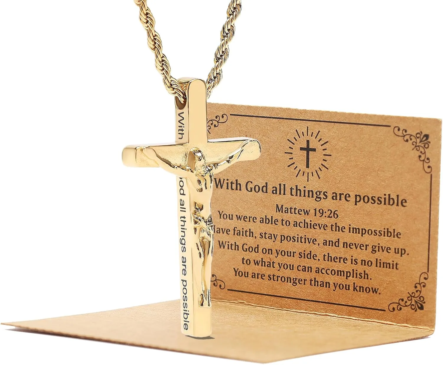 DS Cross Necklace for Men Christian Jesus Bible Verse Cross chain Pendant Stainless Steel faith Necklaces For her Religious prayer crucifix Jewelry Gift