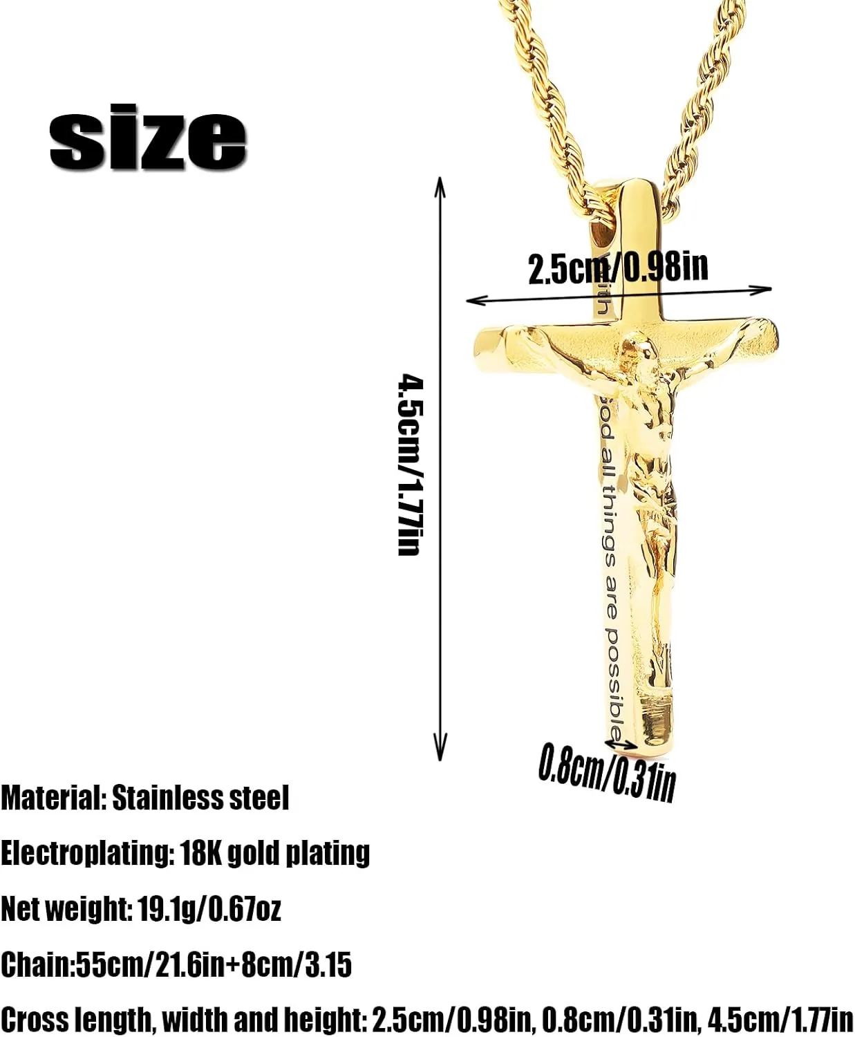 DS Cross Necklace for Men Christian Jesus Bible Verse Cross chain Pendant Stainless Steel faith Necklaces For her Religious prayer crucifix Jewelry Gift