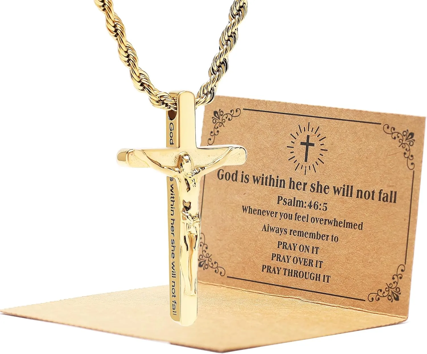 DS Cross Necklace for Women Men Christian Jesus Bible Verse Cross chain Pendant Stainless Steel faith Necklaces Religious prayer crucifix Jewelry Gift