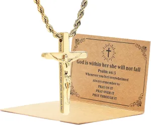 DS Cross Necklace for Women Men Christian Jesus Bible Verse Cross chain Pendant Stainless Steel faith Necklaces Religious prayer crucifix Jewelry Gift