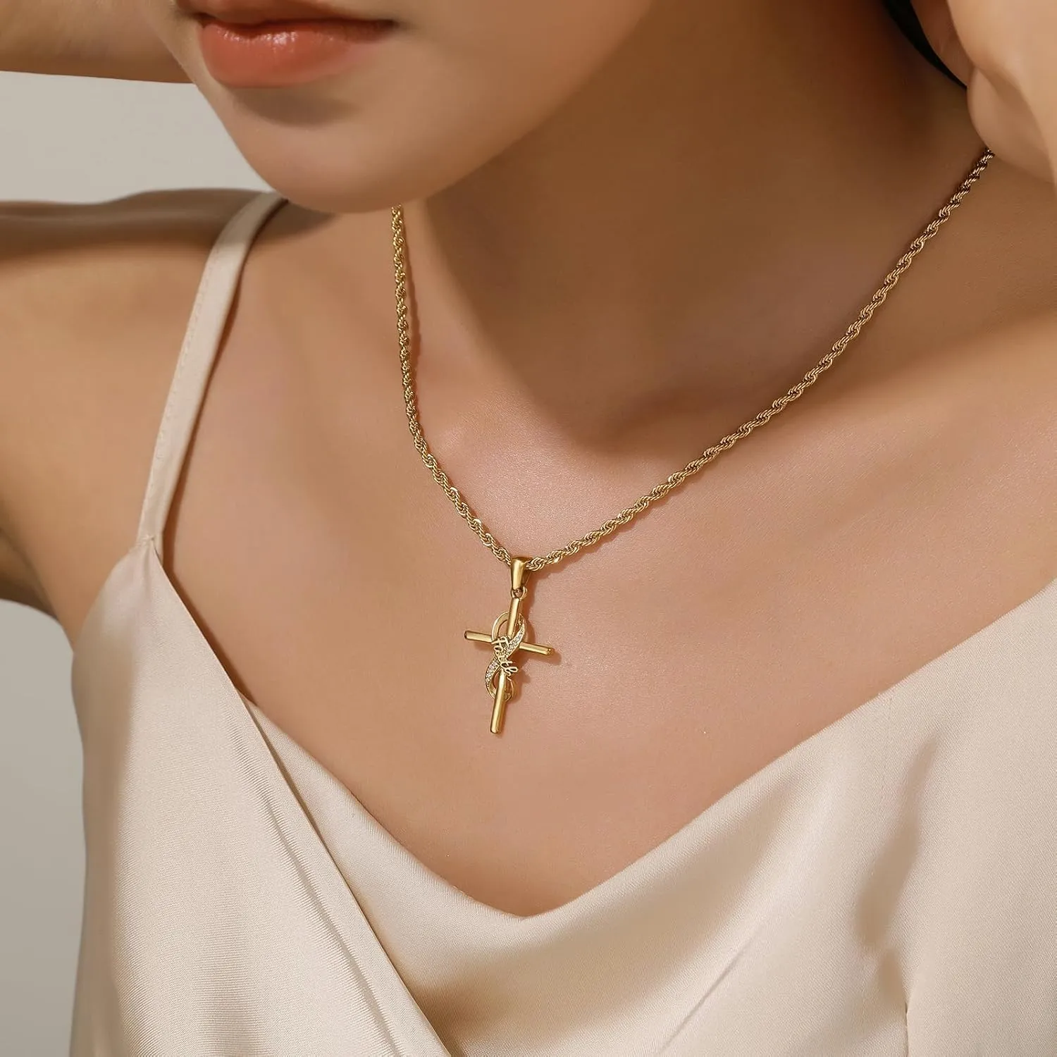DS Religious Gifts for her Faith Cross Necklace for Women exquisite 18K Gold Inspirational Christian Bible Verse prayer birthday Jewelry stainless steel Necklaces To Sister Mom Daughter