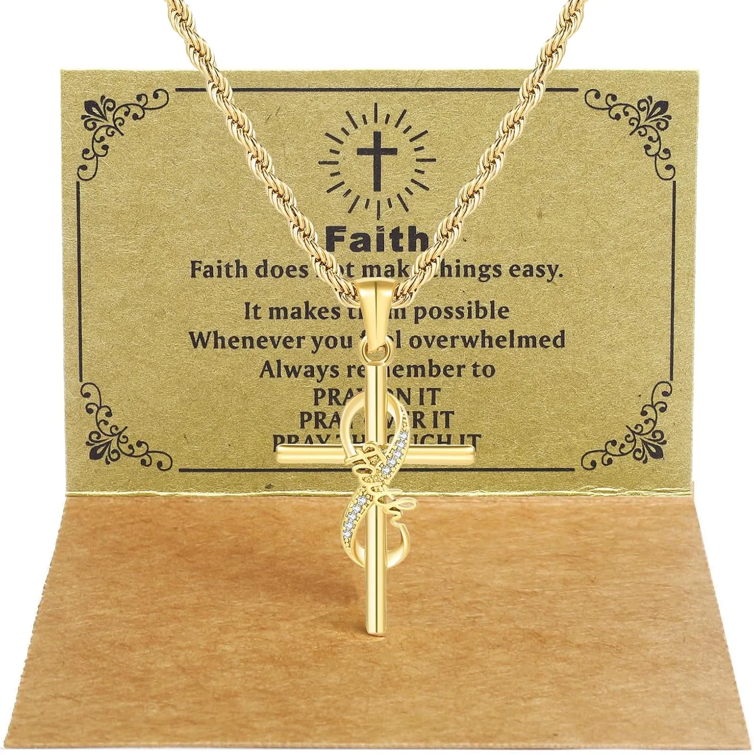 DS Religious Gifts for her Faith Cross Necklace for Women exquisite 18K Gold Inspirational Christian Bible Verse prayer birthday Jewelry stainless steel Necklaces To Sister Mom Daughter