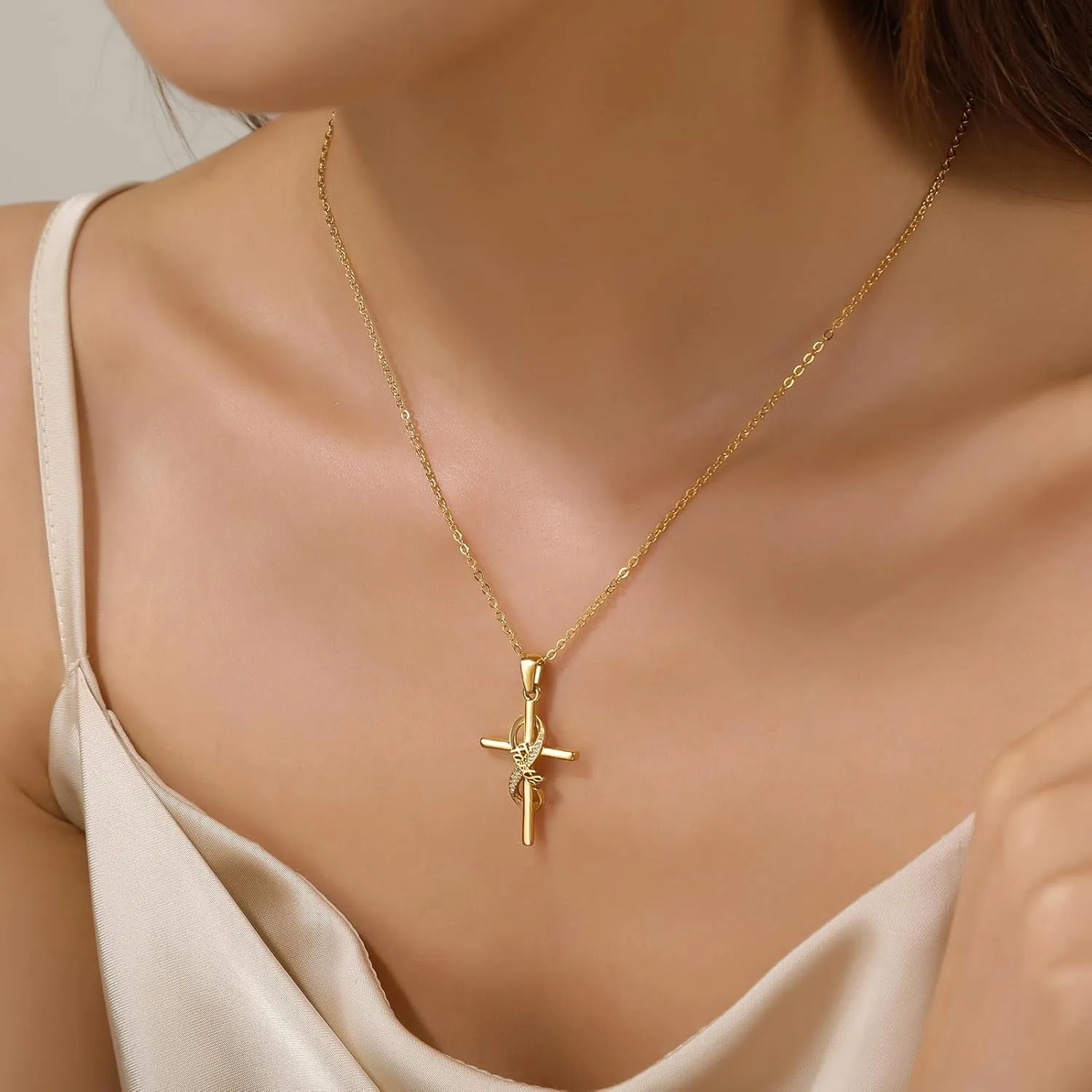 DS Religious Gifts for her Faith Cross Necklace for Women exquisite 18K Gold Inspirational Christian Bible Verse prayer birthday Jewelry stainless steel Necklaces To Sister Mom Daughter